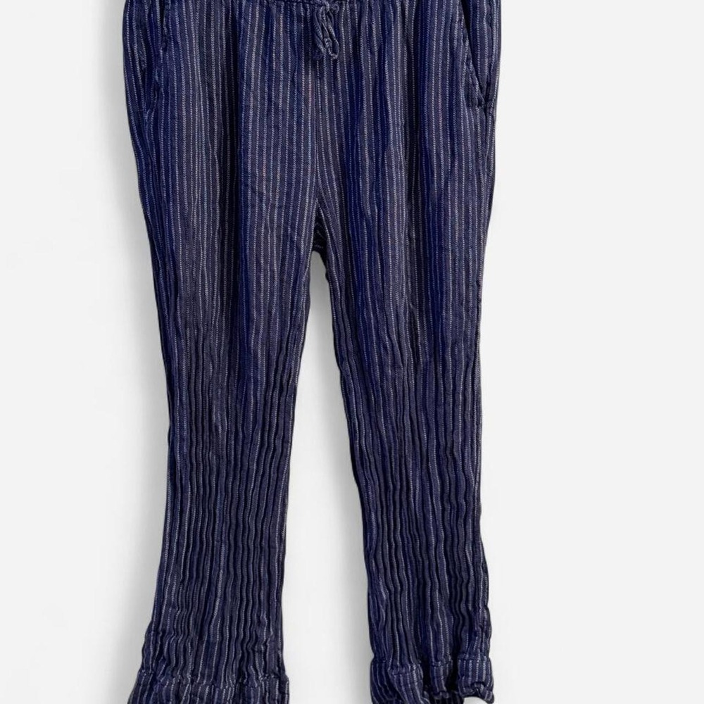 Time and Tru Navy Blue White Striped Crinkle Pants Women Large 12-14 Drawstring